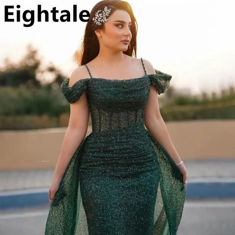 Eightale 2024 Shinning Sequins Prom Dress Off Shoulder Dark Green Evening Dress Women Formal Party Gown Robes De Soirée