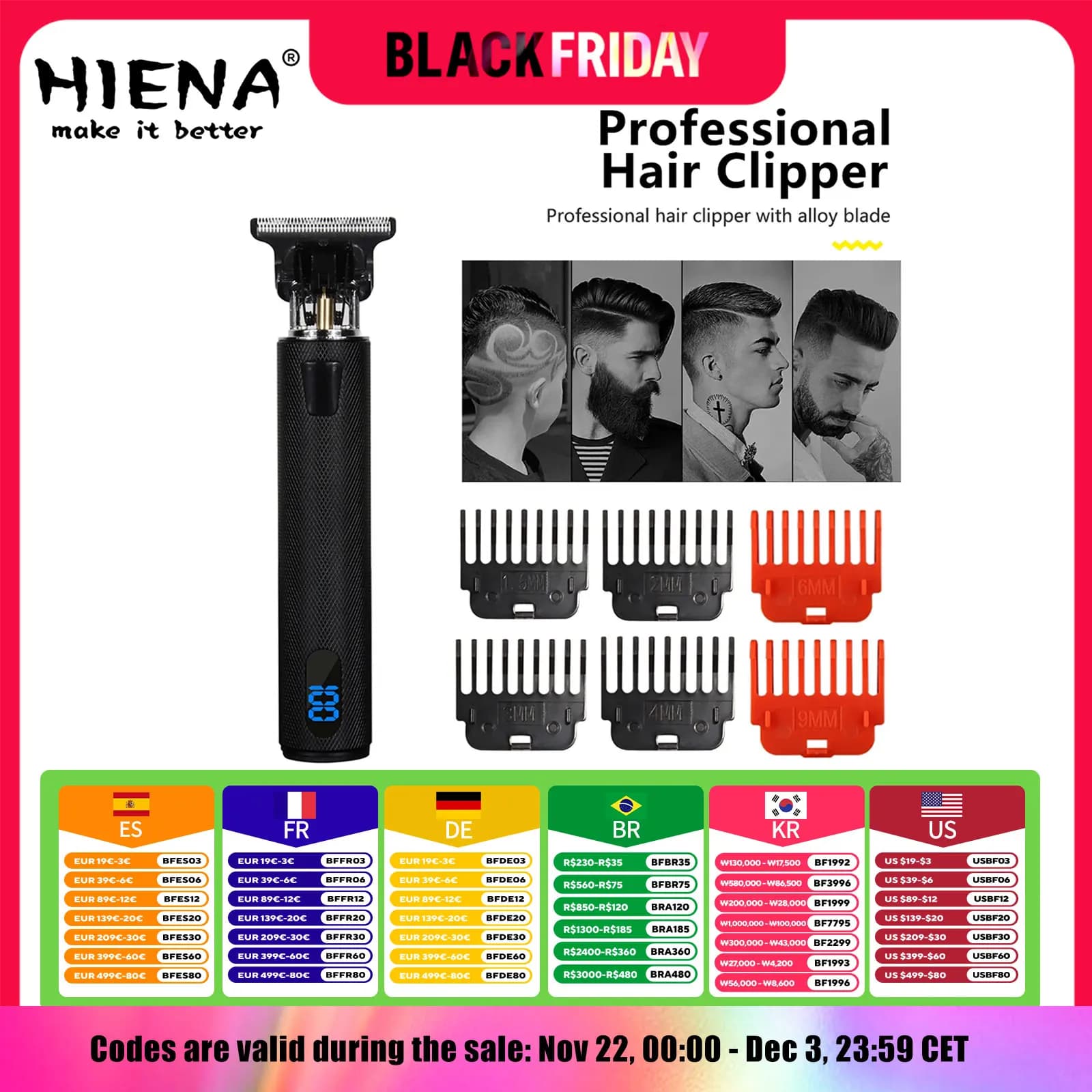 Hair Clipper Light Head Electric Hair Clipper Electric Hair Clipper Oil Head Hair Clipper Carving Mark Razor Factory LCD