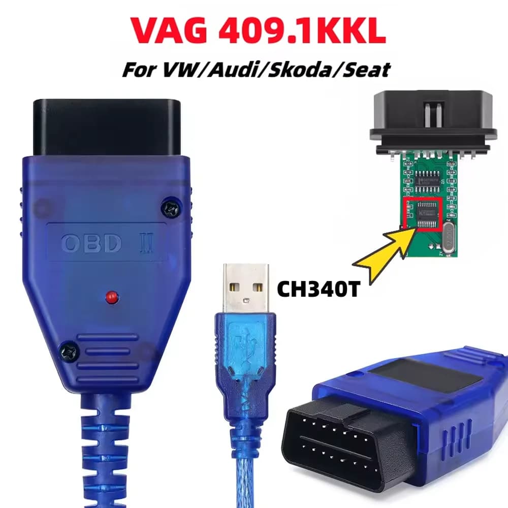 VAG KKL 409.1 With FTDI/CH340T Chip OBD2 Car Diagnostic vag com USB Interface Cable 409 1 For VW/Audi/Skoda/Seat OBD2 Scanner