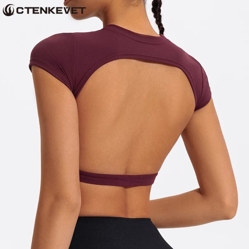 Ctenkevet  Sports Short TOP Women Fitness shirts Yoga Wear Female Gym Training Suit Crop Top Women beautiful Back Tops T-Shirt