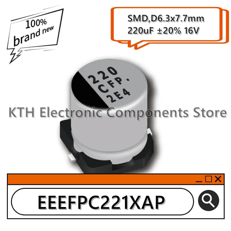 10PCS EEEFPC221XAP EEE-FPC221XAP 220uF 16V new original SMD aluminum electrolytic capacitor 6.3x7.7mm screen printing 220 CFP