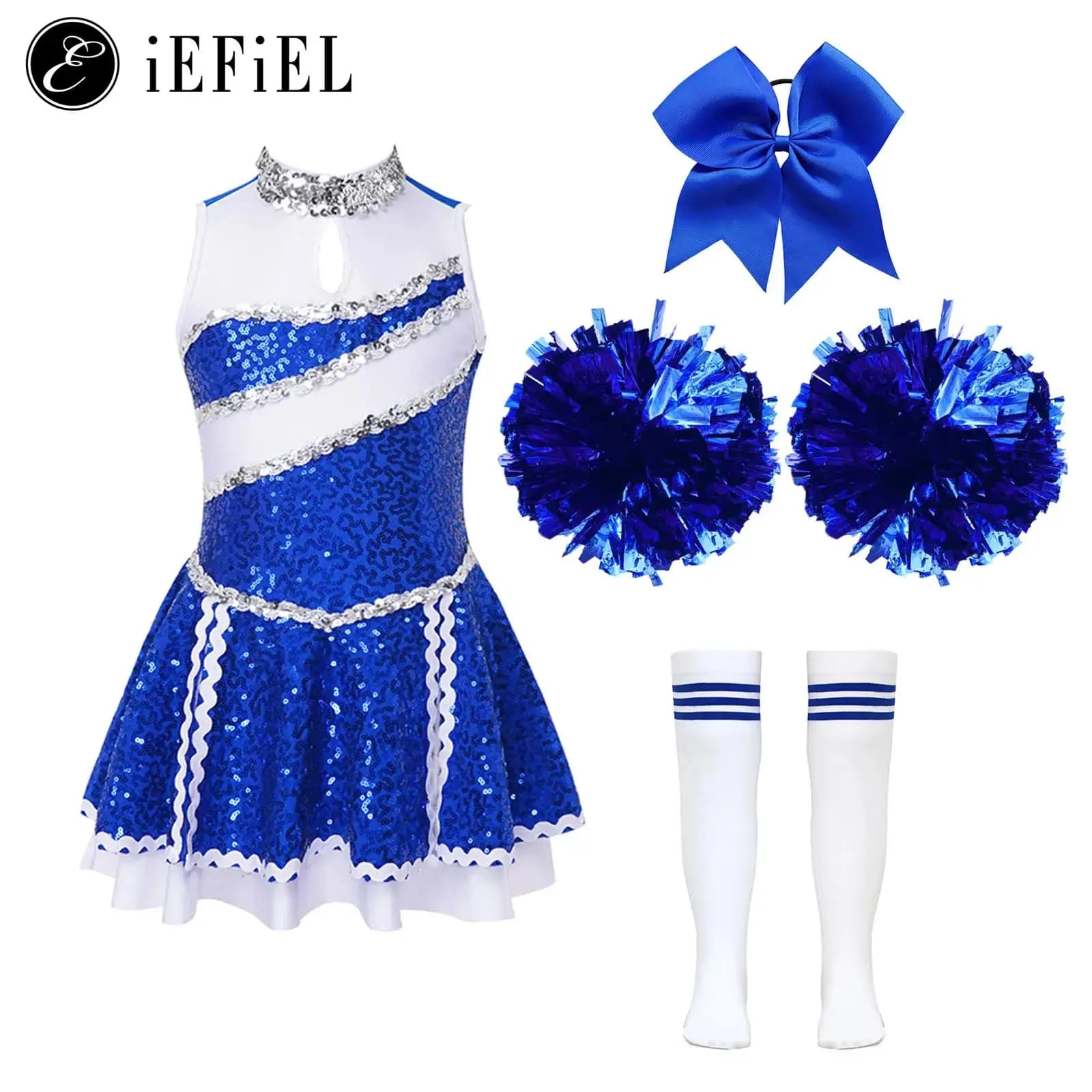 High School Cheerleader Costume for Kids Girls Halloween Cheer Uniform Dance Competition Team Sports Cheerleading Dress Up