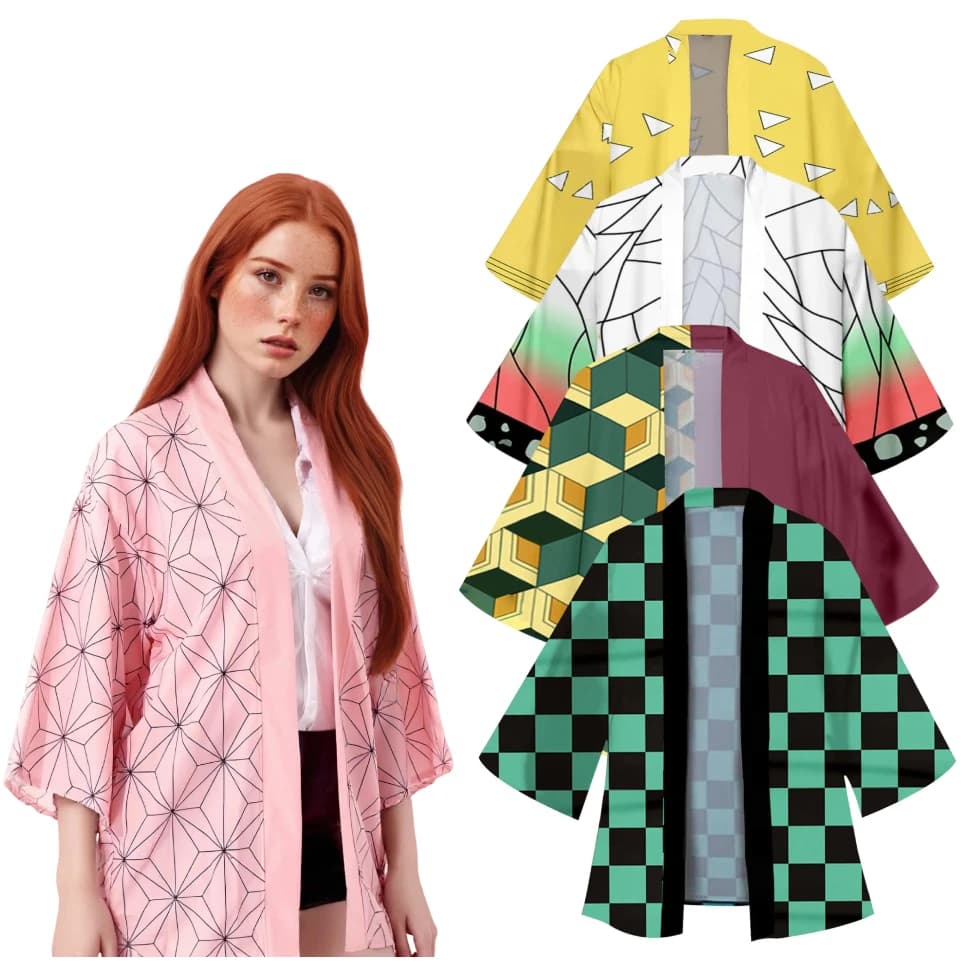 Summer Nezuko Kamado Cosplay Pink Kimono for Women Men Japanese Anime Shinobu Kocho Butterfly Samurai Haori Coat Outerwear
