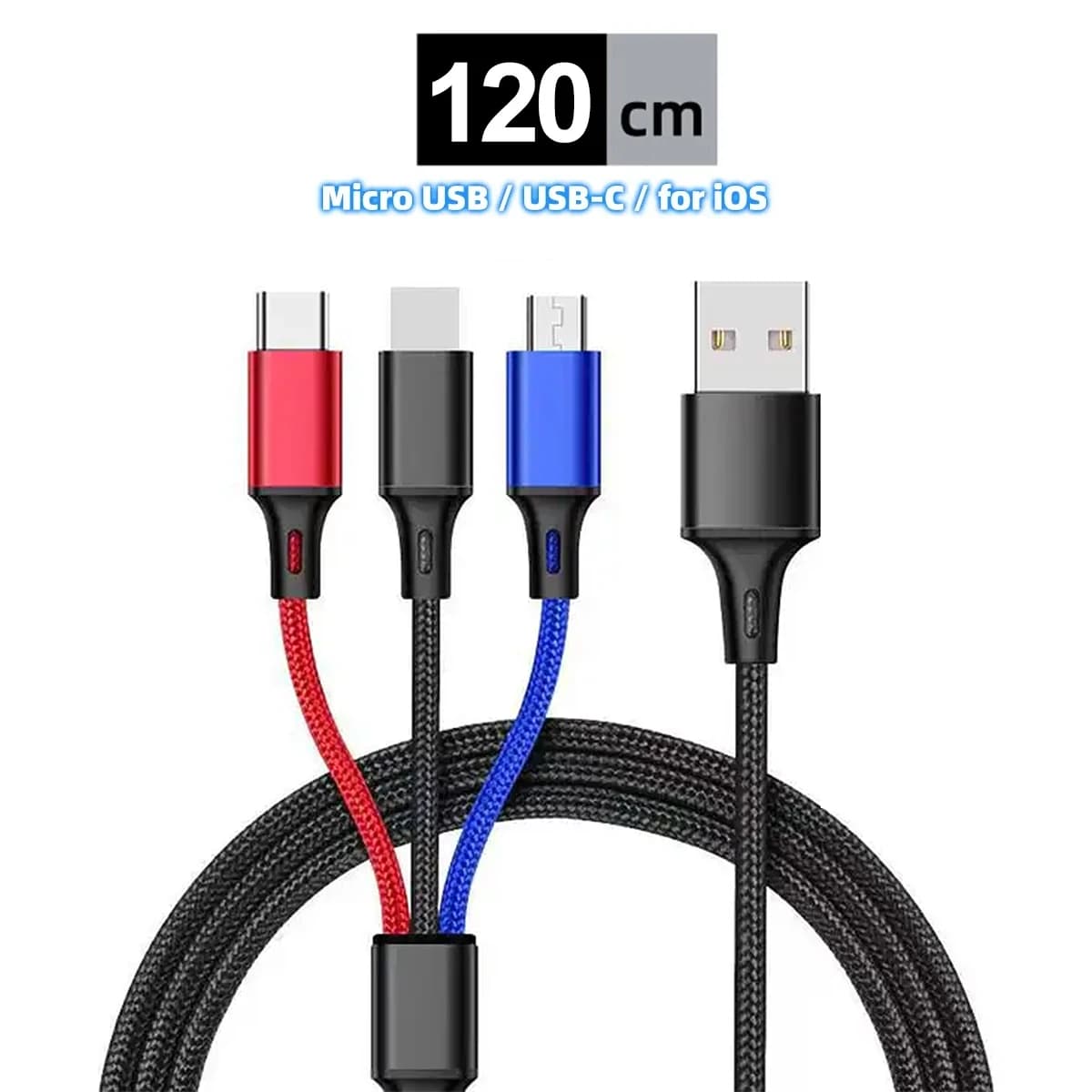 3 In 1 USB Cable Short Micro USB Type C Cable For iPhone 13 12 11 Samsung Xiaomi Mobile Phone Charger Cable Mini Wire