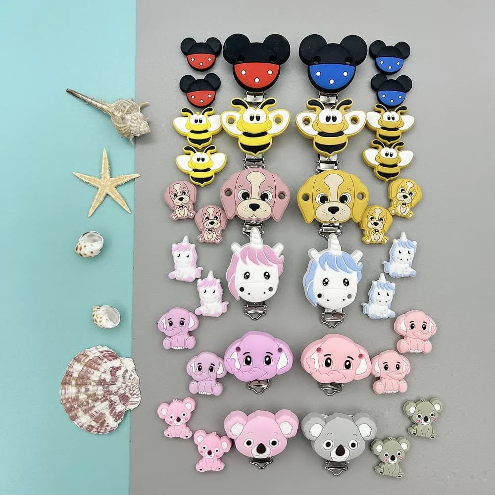 3PC Silicone Animal Clips Beads Bracket for Baby Pacifier Chain Holder Accessories Care Teether DIY Nipple BPA Free Baby Gifts