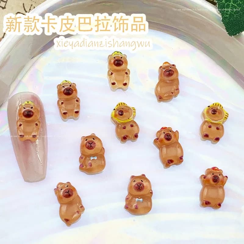 20Pcs Cartoon Mini Cute Resin Capybara Nail Charms Parts Animal Nail Art Decoration Kawaii Accessories for DIY Manicure Supplies