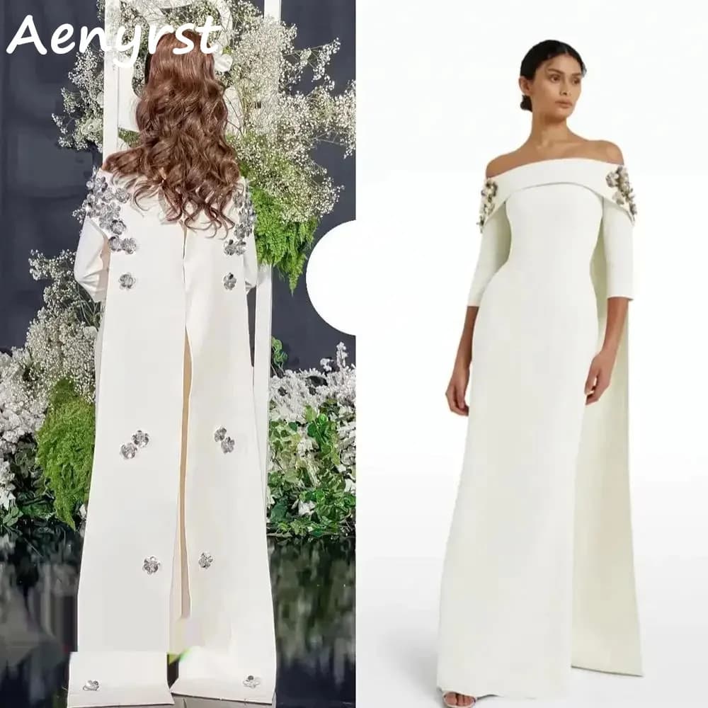 Aenyrst Ivory Off Shoulder Wedding Dresses Boat Neck Half Sleeves Floor Length Formal Prom Gowns Modern Evening Dress customized