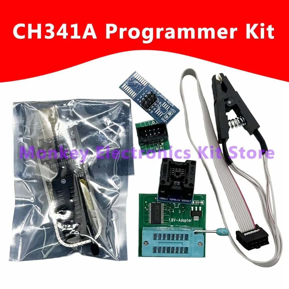 CH341A Programmer adapter + SOP8 clip+ SOIC8 adapter with cable+1.8V adapter CH341A EEPROM Flash BIOS USB programmer ZIF adapter