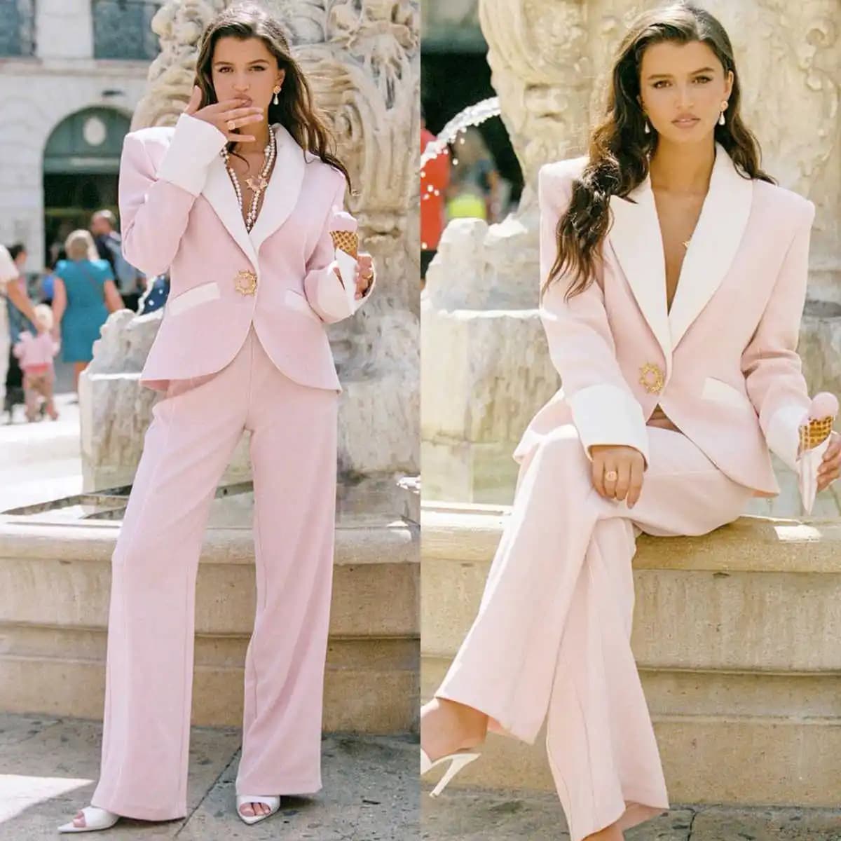 Light Pink Women Pants Suits 2 Pieces Custom Made Slim Fit One Button Mother Of Bride Blazer Jacket Wear