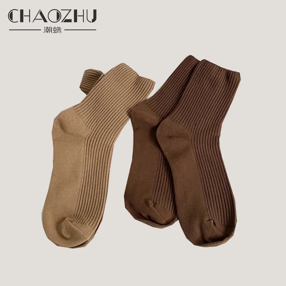 CHAOZHU Autumn Winter Red Brown Color Series Women Loose Socks Rib Cotton Fashion Basic Daily Classic Sock Female