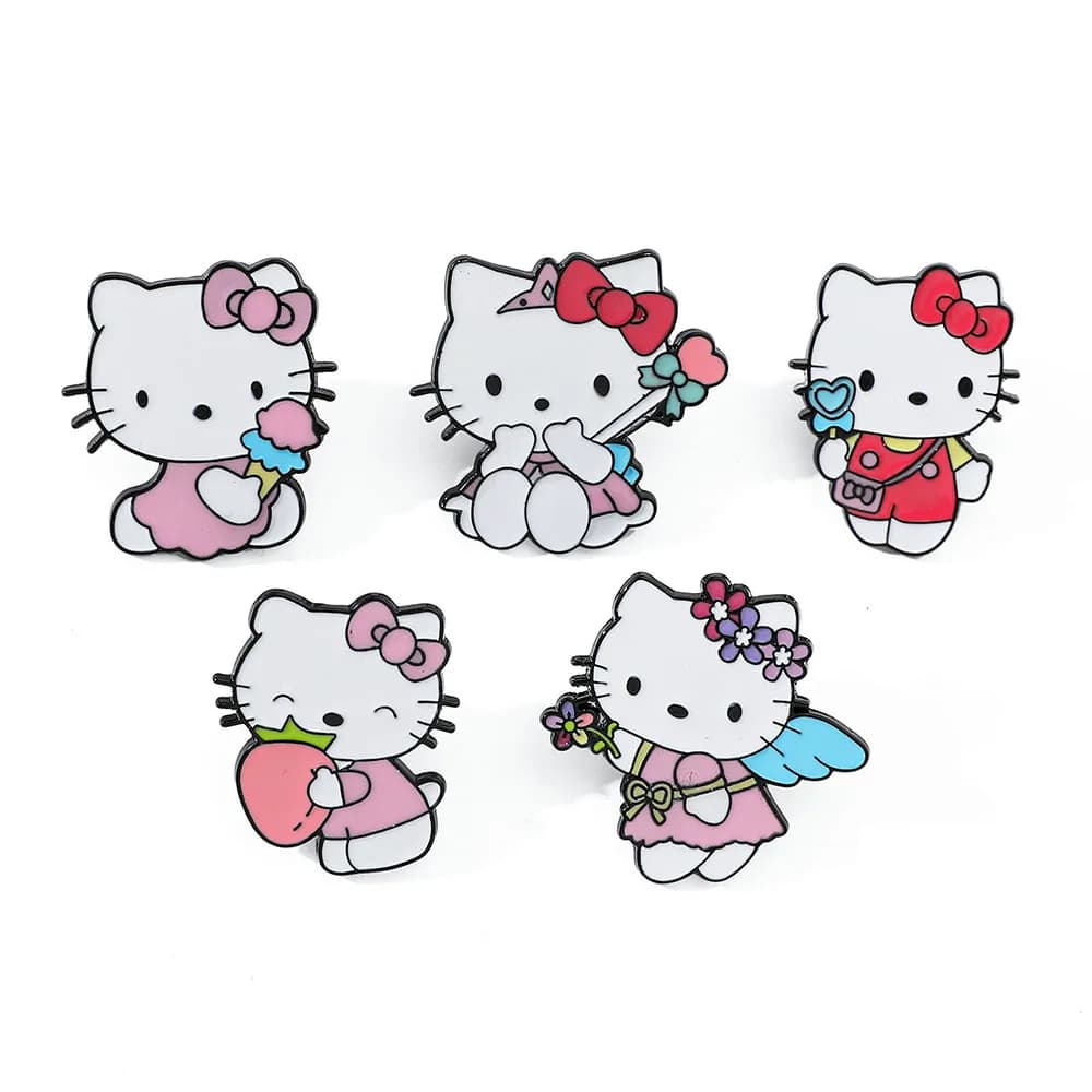 5 Pcs Cute cartoon Soft Cute kt Cat Brooch Sanrio Metal Badge Cute Cat Alloy Drop Oil Pin accessory