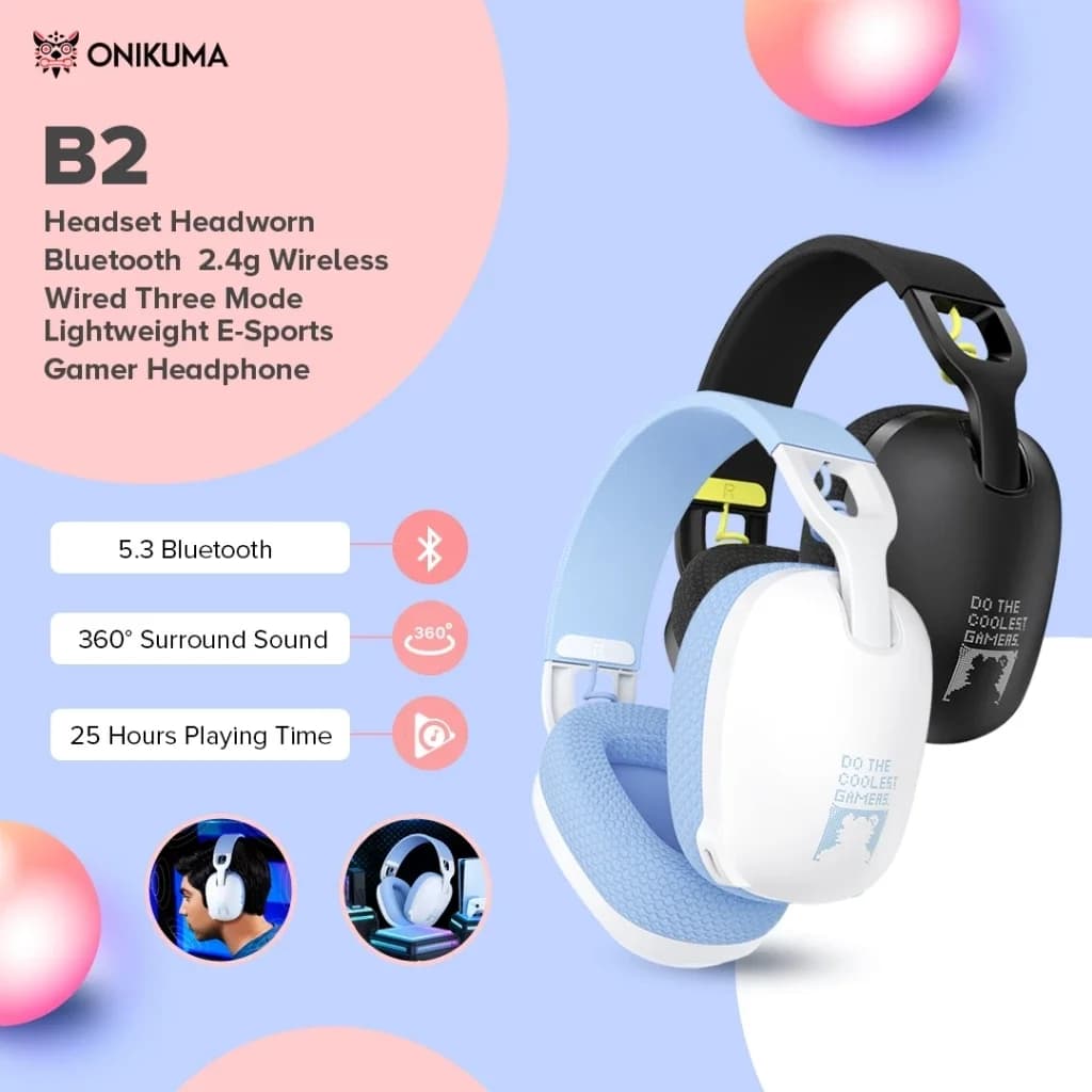 2025 New Onikuma  B2 Wireless Gaming Headset For PS5 PS4 PC 2.4GHz USB Game Headphones With Mic Ergonomic Design 5.3 Headphone