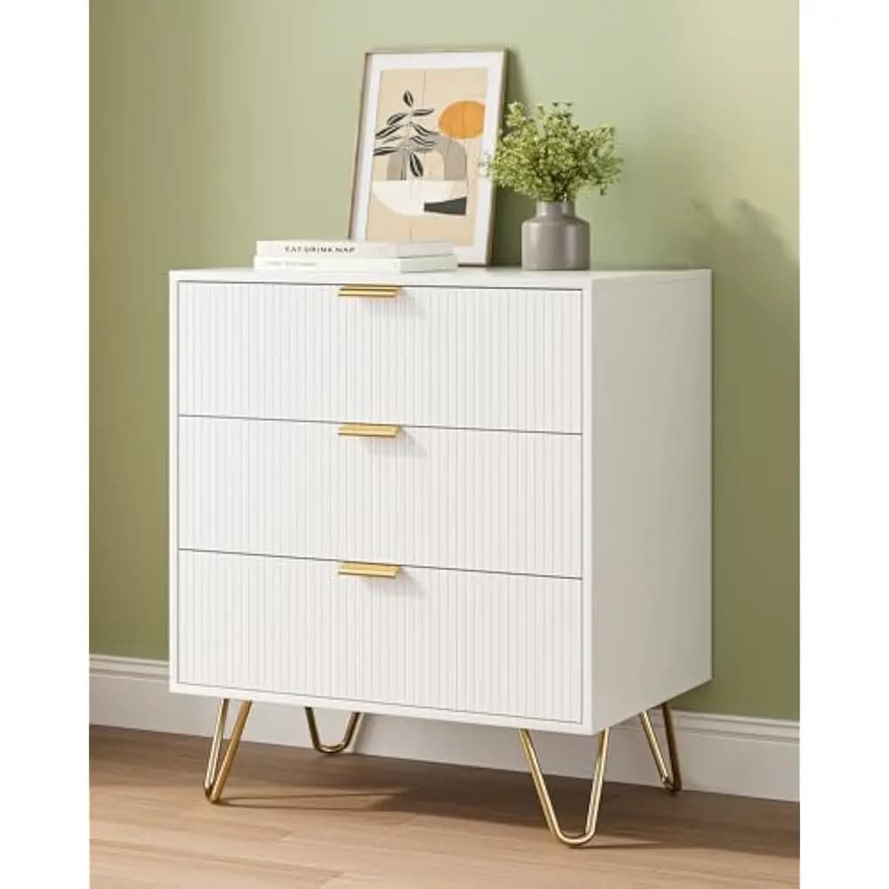 Nightstands with Anti-Tip Hardware and 3 Drawer Dresser, Storage Dresser Chest Cabinet Organizer for Living Room