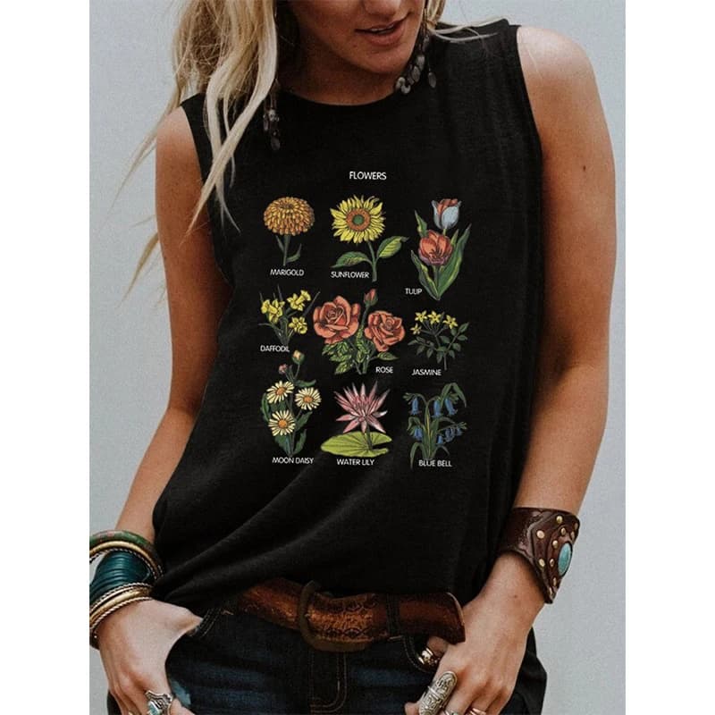 Summer Flower Floral Tank Tops 3D Print Women Streetwear Y2k Oversized Beach Vest Off Shoulder Sleeveless Woman Girls Camisole