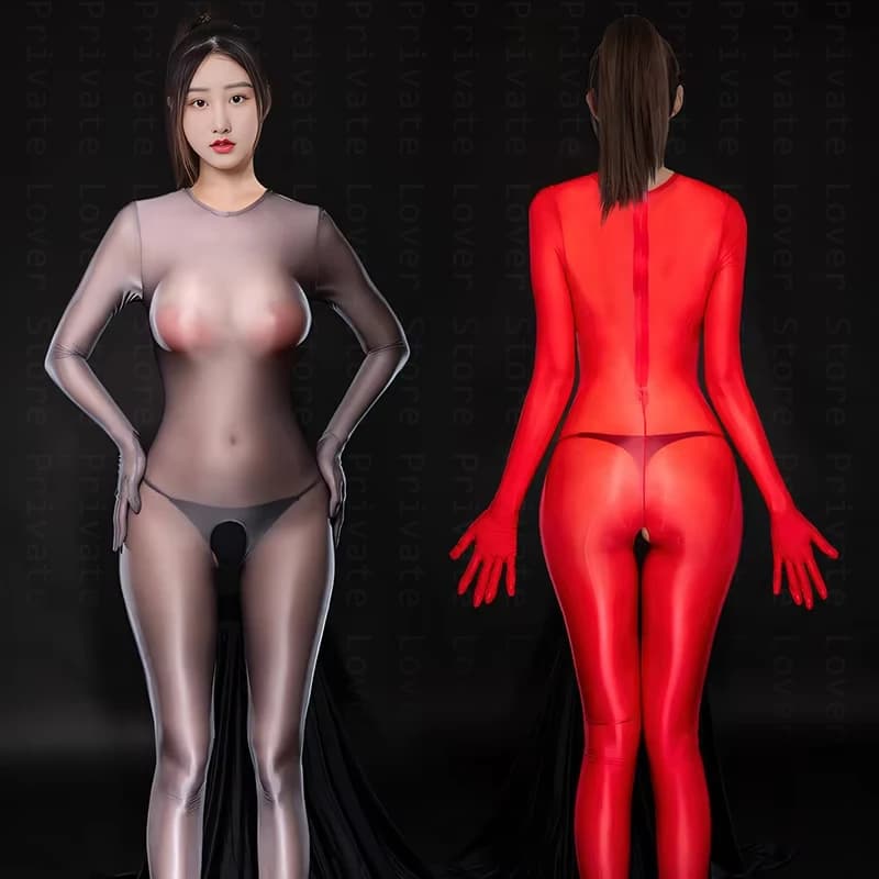 Sexy Oil Shiny Bodysuit Women Open Crotch Tights Catsuit Jumpsuit Glossy Leotards Erotic Lingerie SM Sex Porn Role Play Costumes