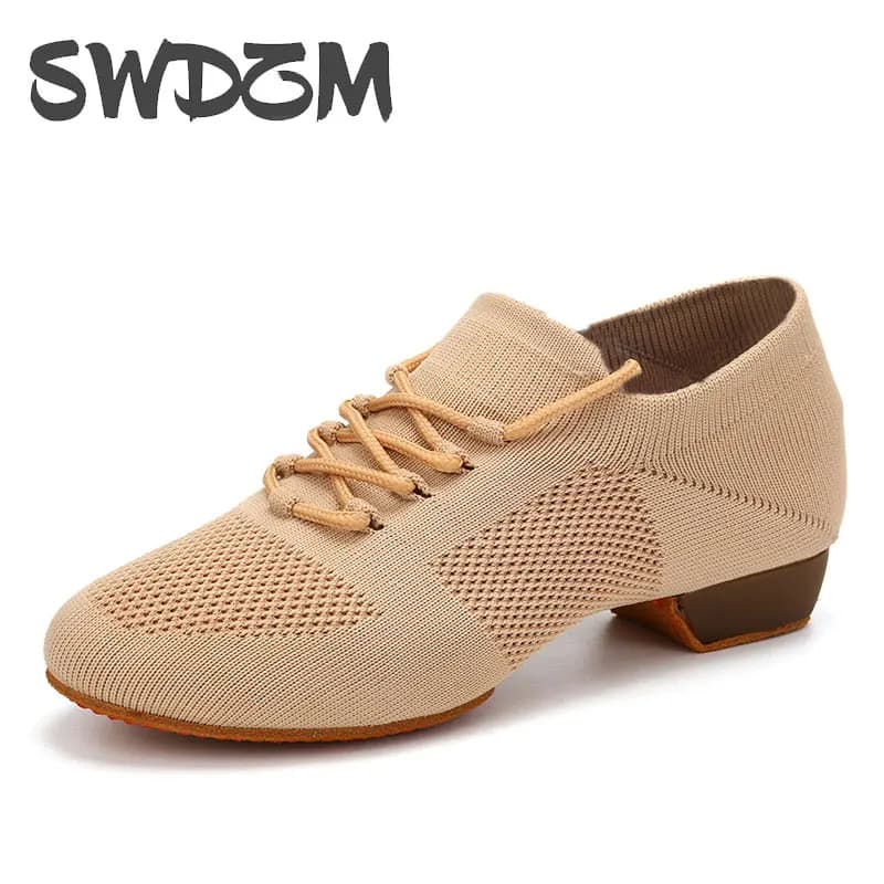Women Dance Shoes Knitted Teacher Shoes Soft sole Low Heel Latin Training Shoes Ballet Dance Shoes Jazz Ballroom Sneakers Girls