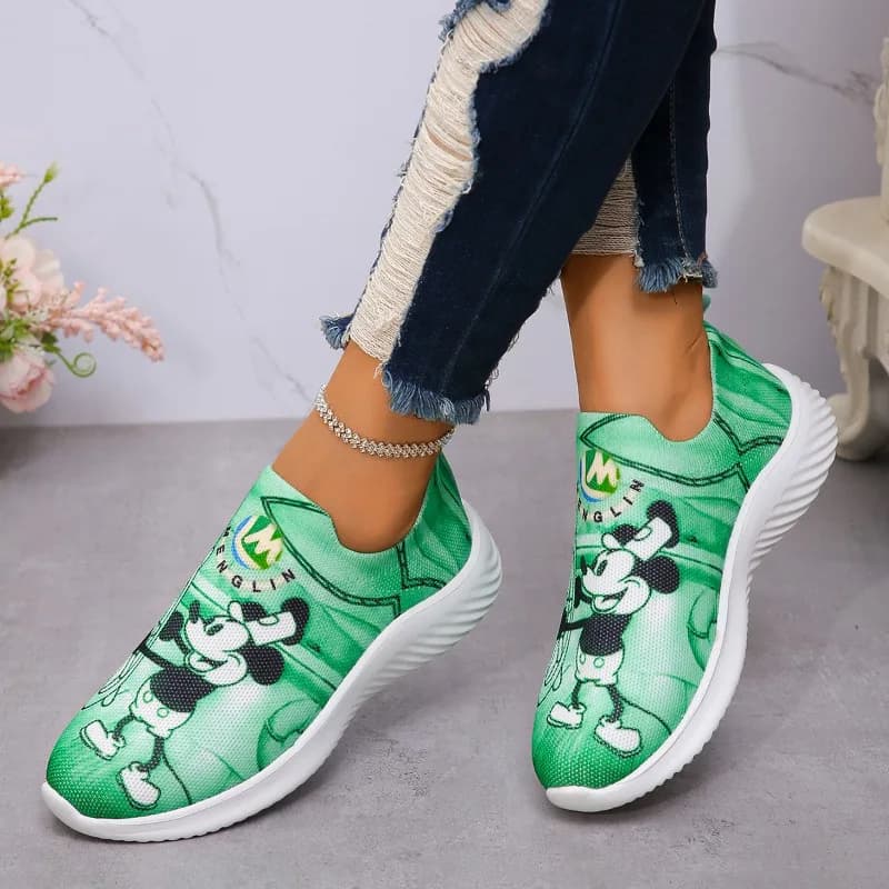 Women's Single Boots Spring Autumn New Low-heel Mickey Mouse Color Sports Shoes Casual Comfort Lightweight Non-slip Cloth Shoes