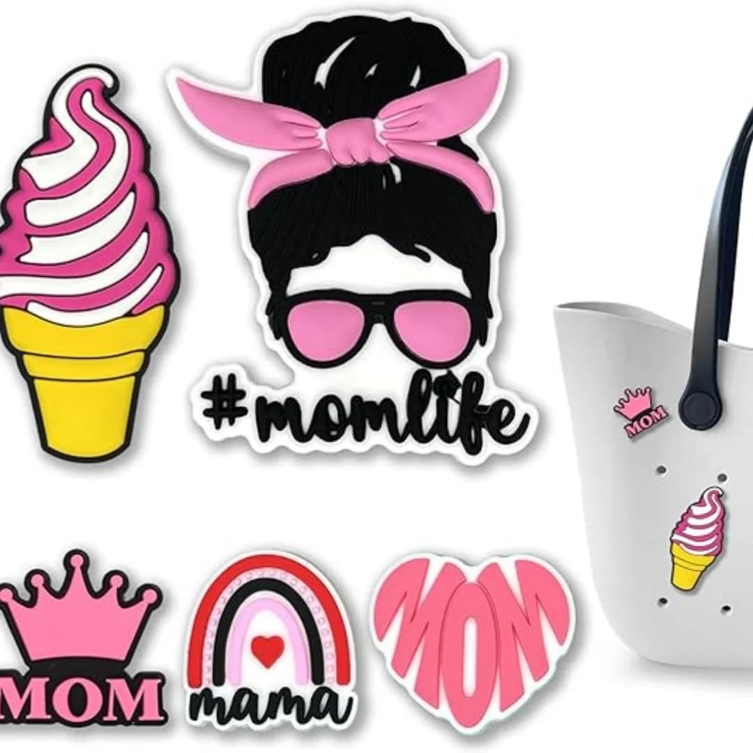 5 Pcs Mom Life Dog Summer Charms for Bogg Bag, PVC Rubber Totes Inserts Charms Accessories for Handbag Beach Tote Bag