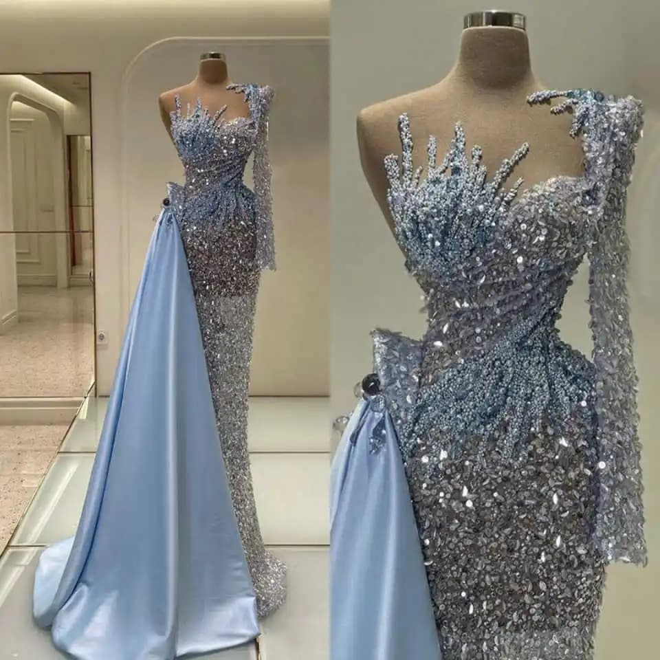 Stylish Mermaid Prom Dress Beading Pearls Sequins Evening Dresses with Detachable Train Party Dress Formal Occasion Customized