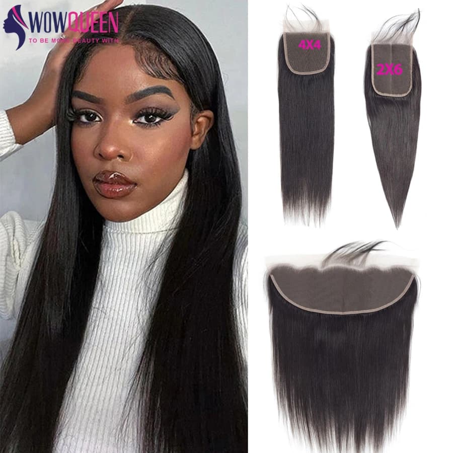 Straight 4x4 Transparent Swiss Lace Closure 13x4 Lace Frontal Human Hair Natural Hairline 2x6 Closure Only Melt Skins Remy