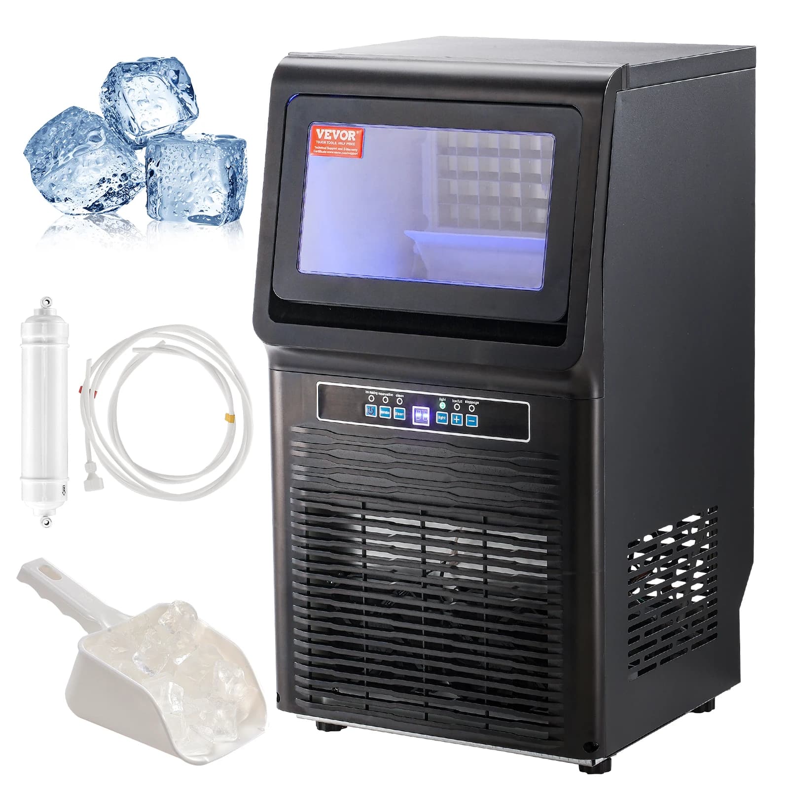 VEVOR Commercial Ice Maker 70lbs/24H Ice Maker Machinewith 12lbs Storage Capacity LED Digital Display for Bar Home Office