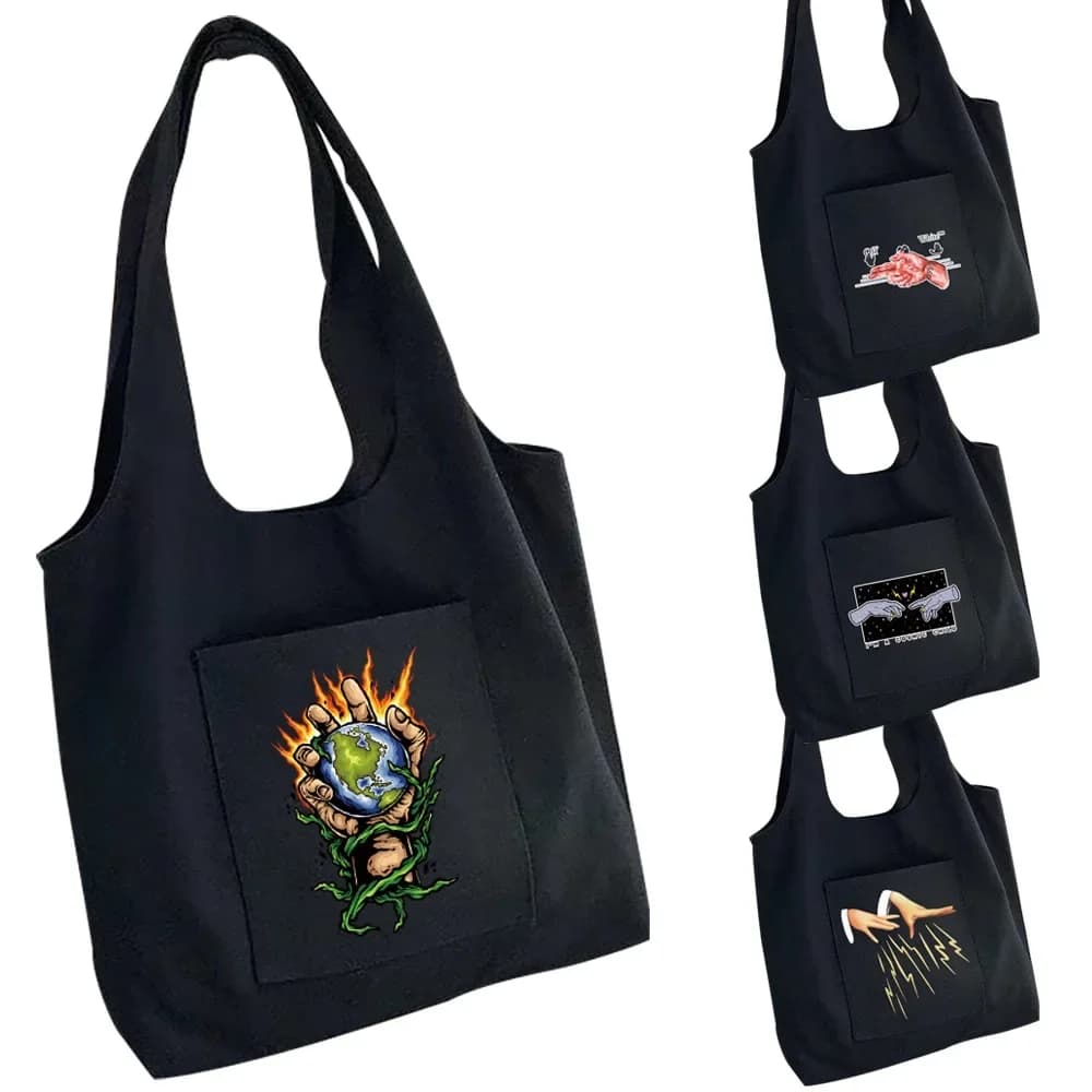 Ladies Handbag Canvas Bag Shopper Print Portable Messenger One-shoulder Student Shopping Bag Foldable and ReusableTote Bag