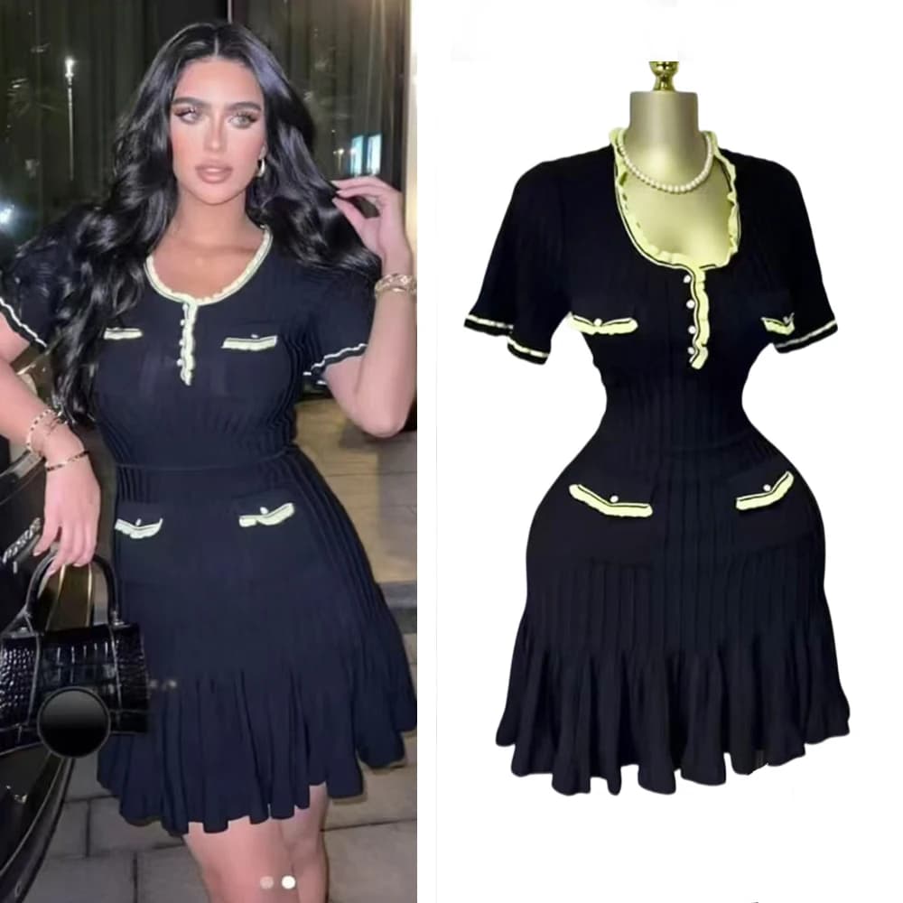 YuooMuoo Chic Fashion Sexy Package Hips Knitted Mini Dress 2025 New Summer Women Elegant Black Ruffled Party Dress Streetwear