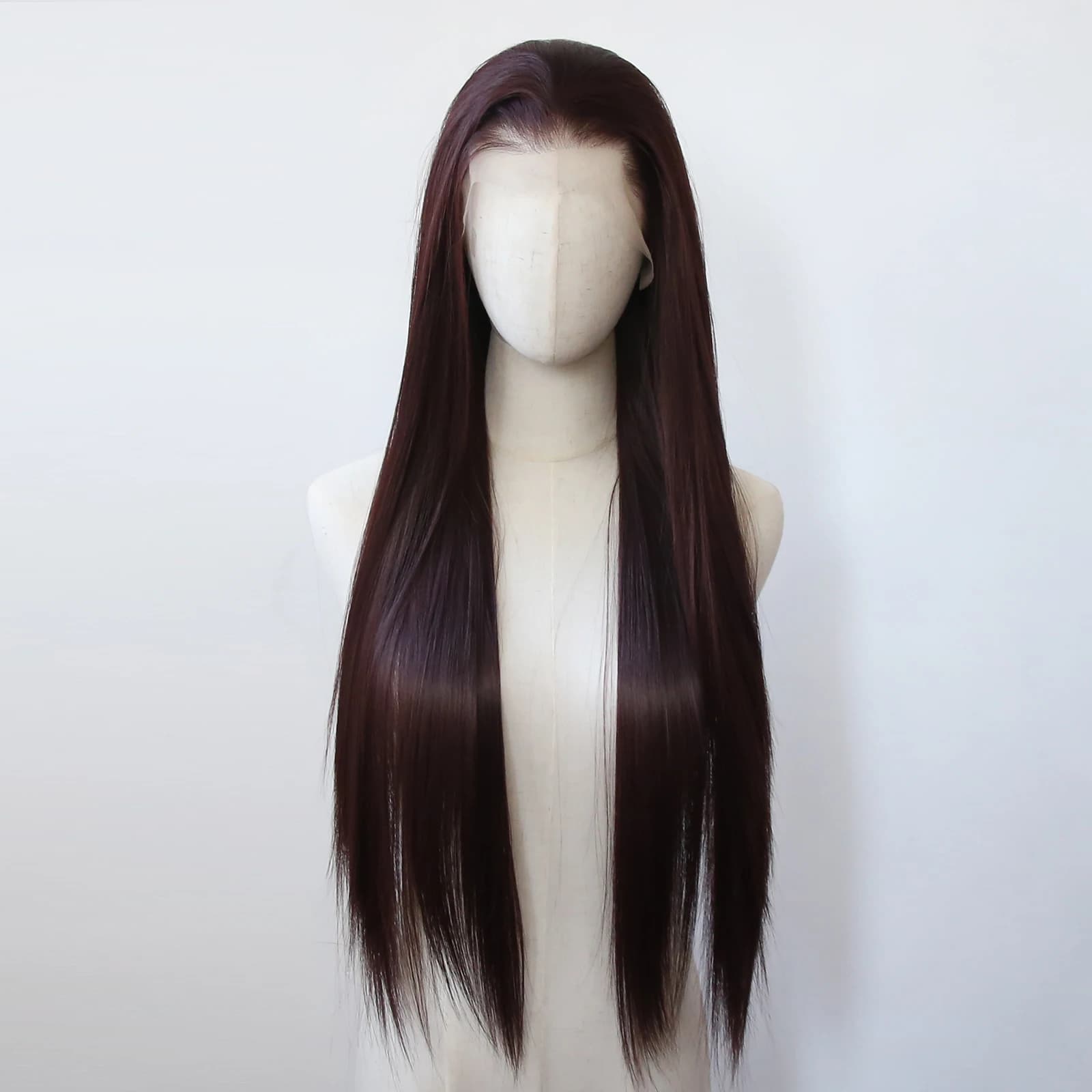 99J Burgundy Synthetic Lace Front Wig Long Straight Reddish Brown Lace Front Synthetic Wig Pre Plucked Natural Hairline