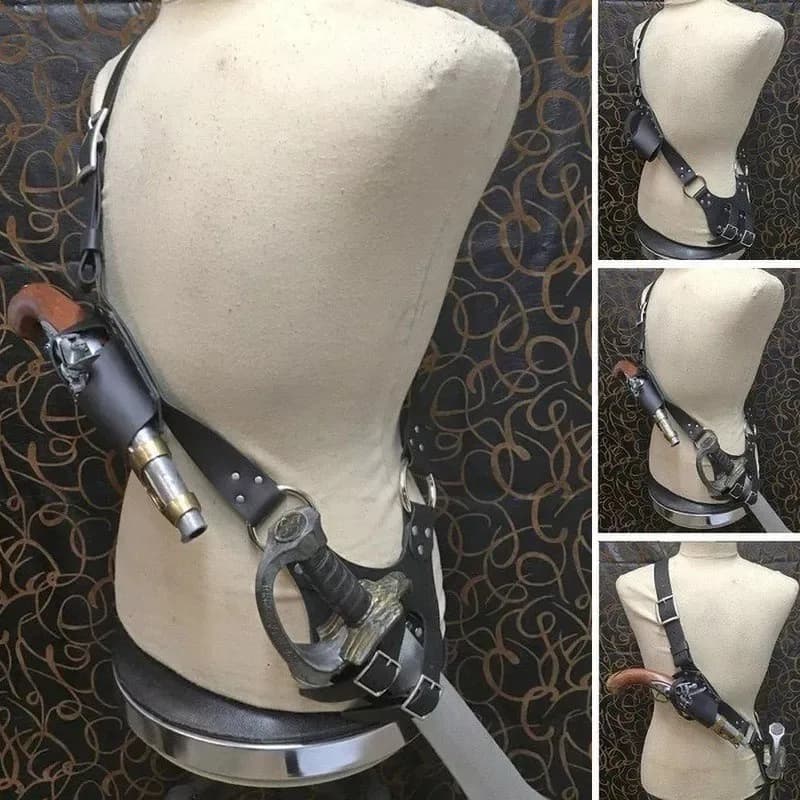 Medieval Renaissance Pirate Shoulder Belt Leather Sword Cutlass Strap Steampunk Flintlock Pistol Holster Knight Costume Baldric