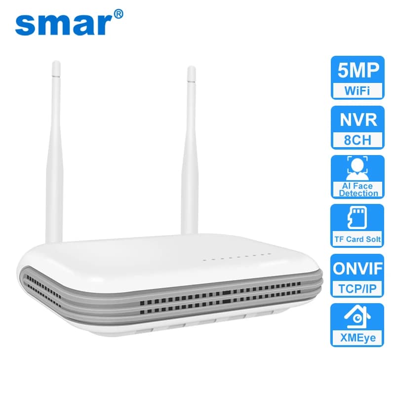Smar Wifi NVR 8CH 5MP H.265 Network Video Recorder For Wireless Security System Support Face Detection Onvif 2.5'' HDD ICsee APP