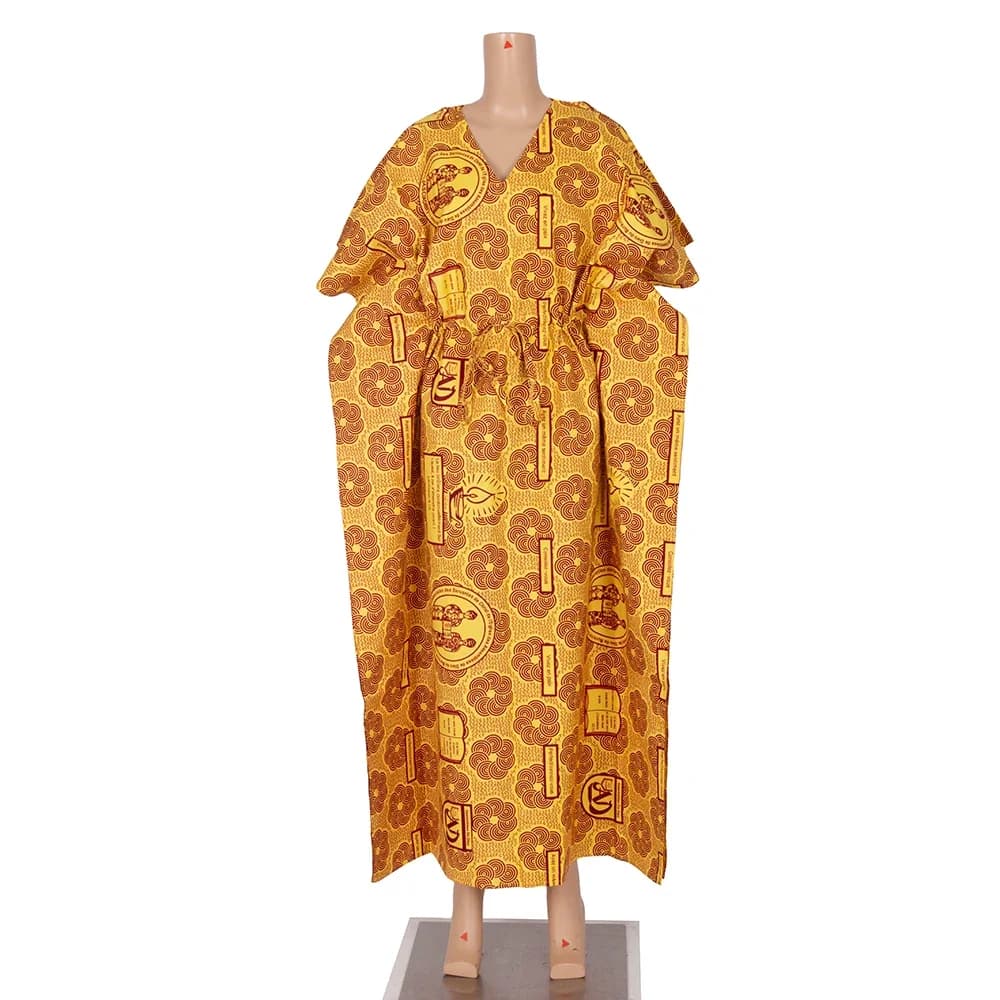 Riche African Bat Sleeves Robe Dresses for Women Dashiki Print Adjustable Waist Vestidos African Women Clothing One Size