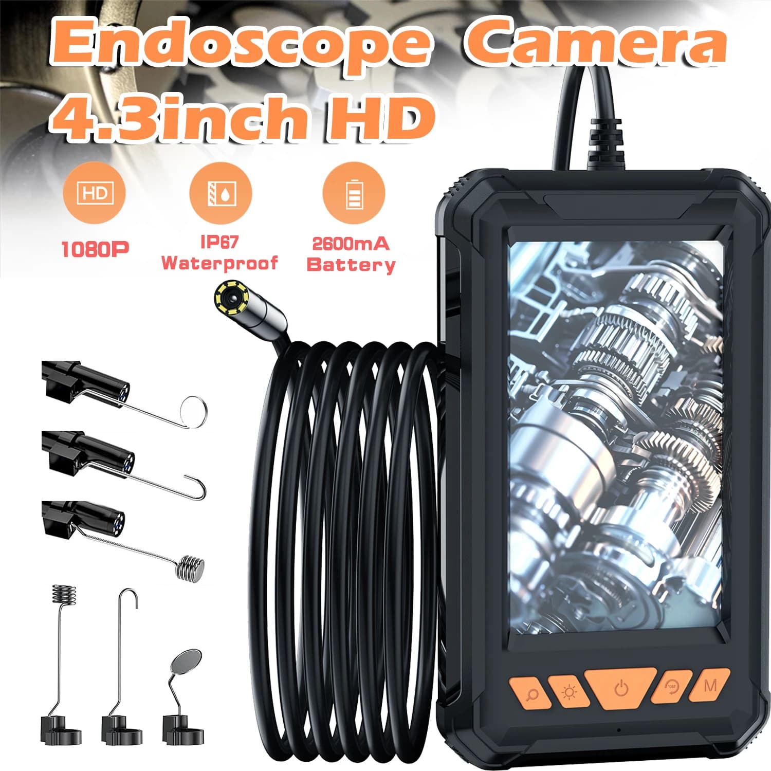 8mm 1080P Automotive Piping Sewer Drain Inspection Camera Endoscopic Endoscope Camera With Screen For Cars Industrial Waterproof