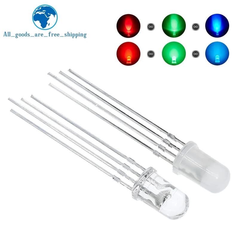 TZT 20pcs 5mm RGB LED Common Cathode / Common Anode Tri-Color Emitting Diodes f5 RGB Diffused / Transparent Highlight