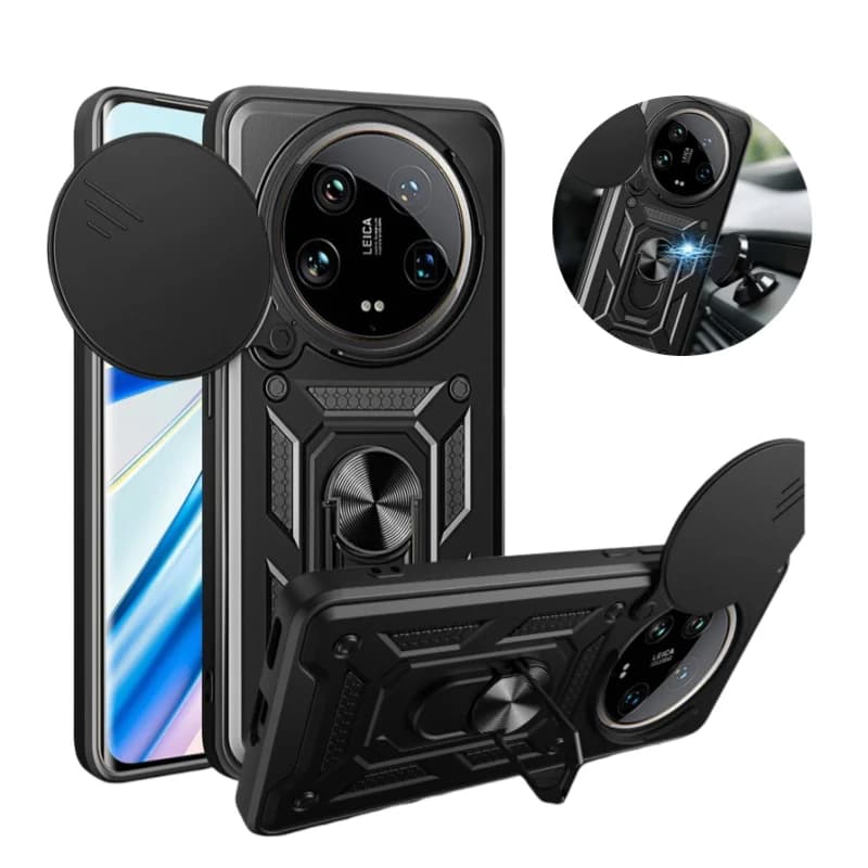 For Xiaomi Mi 14 Ultra 5G Case Car Magnetic Holder Ring Armor Phone Case For Xiaomi Mi14 Ultra Mi 14ultra Slide Lens Back Cover