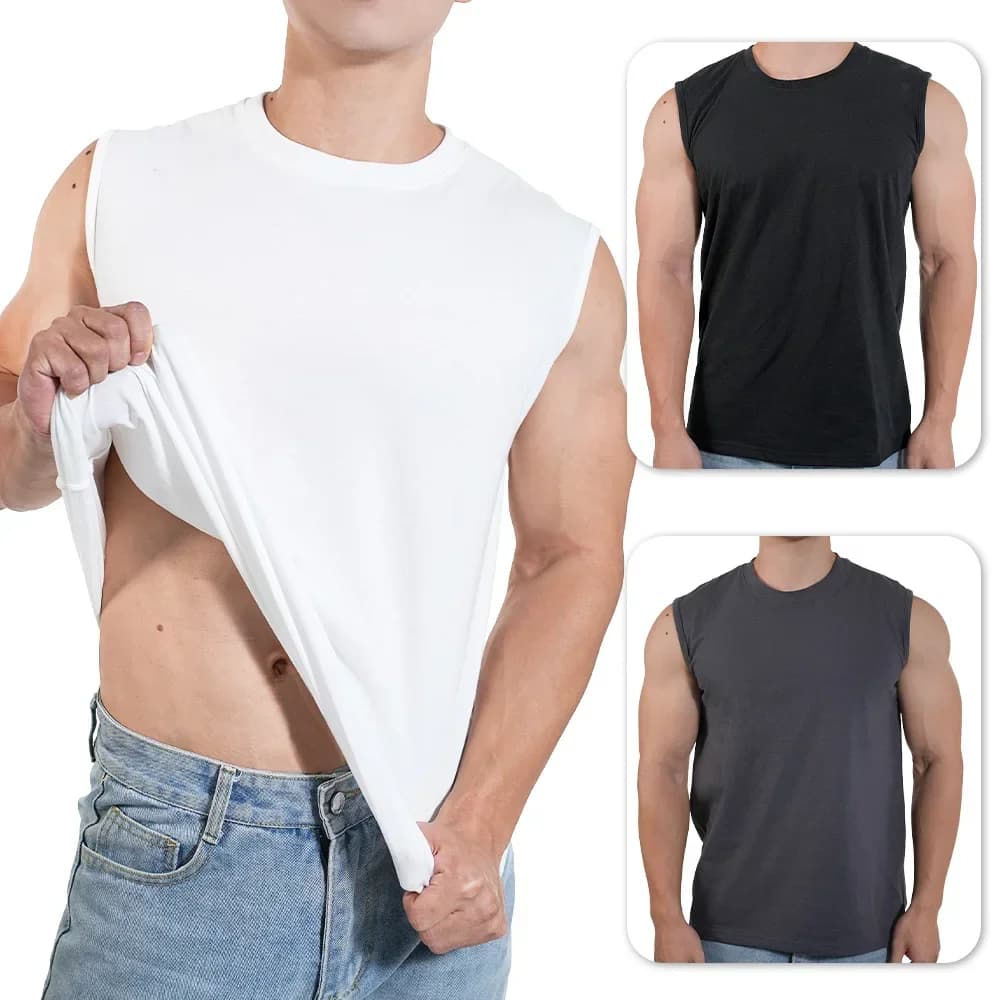 2025 New Men Sportwear Muscle Vest Running Sports Cotton Sleeveless T Shirt O-neck Plain Tank Top Bodybuilding Fitness Clothing
