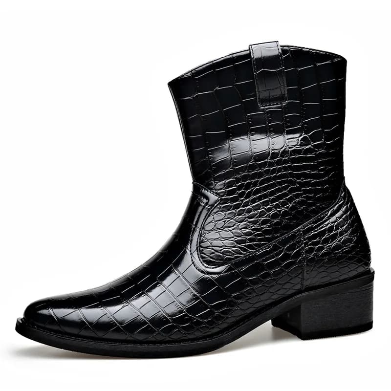 Alligator Pattern Leather Ankle Boots for Men British Style Big Size Fashion Dress Shoes Male Black Designer Chelsea Boots Man