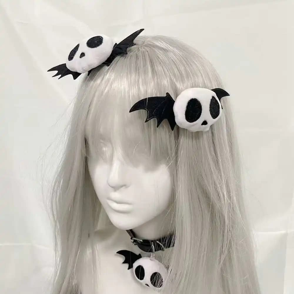 Gothic Bat Wings Hair Clips for Girls Dark Style Devil Skull Hair Pin Halloween Subculture Spicy Lolita Y2k Hair Accessories