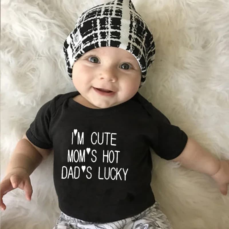 I'm Cute Mom's Hot Dad's Lucky Newborn Bodysuit Baby Girl Boy Clothes Short Sleeve Casual Jumpsuit Playsuit Rompers Outfits