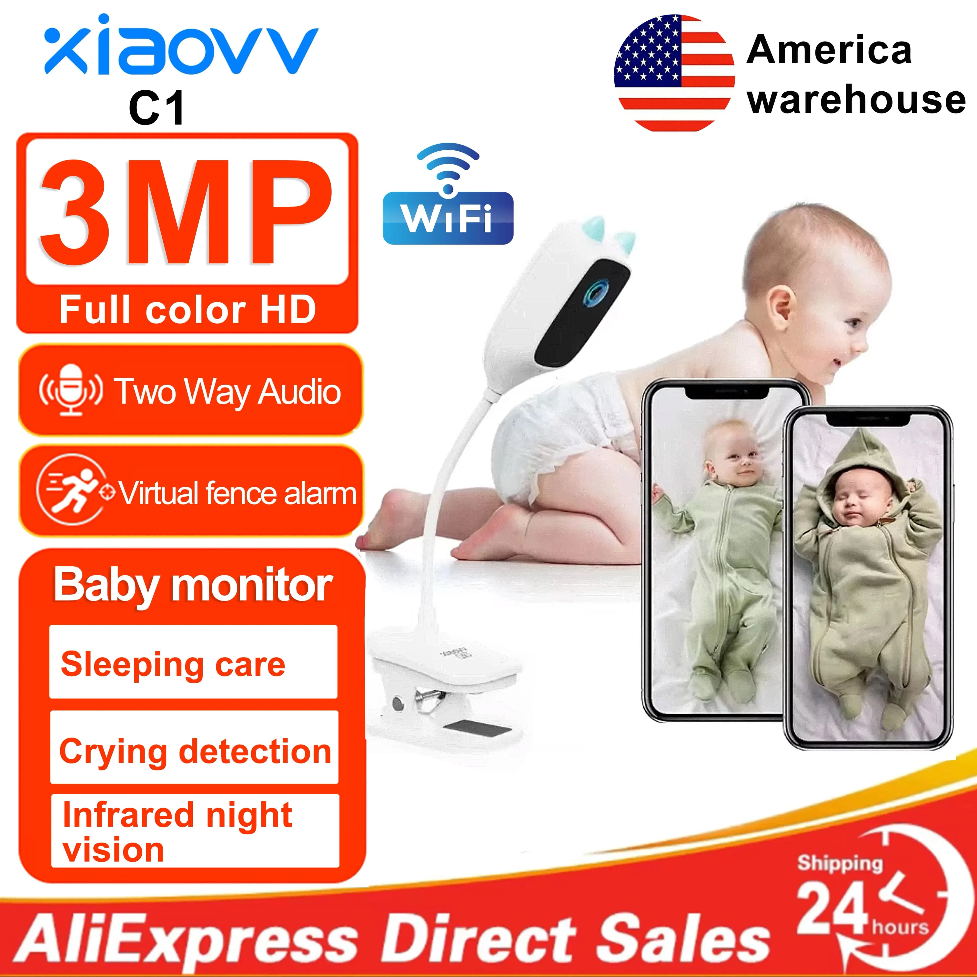 XIAOVV 3MP 2K 2.4GHz WiFi Indoor Home Security Mini IP Camera Smart CCTV Pet Camera Baby Video Monitor 24/7 Surveillance Camera