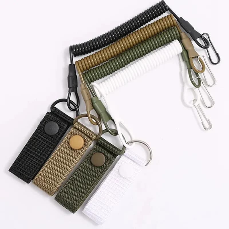 Tactical Anti-lost Elastic Lanyard Anti-theft Anti-cut Military Spring Seat Belt Gun Rope Key Ring Flashlight Accessories