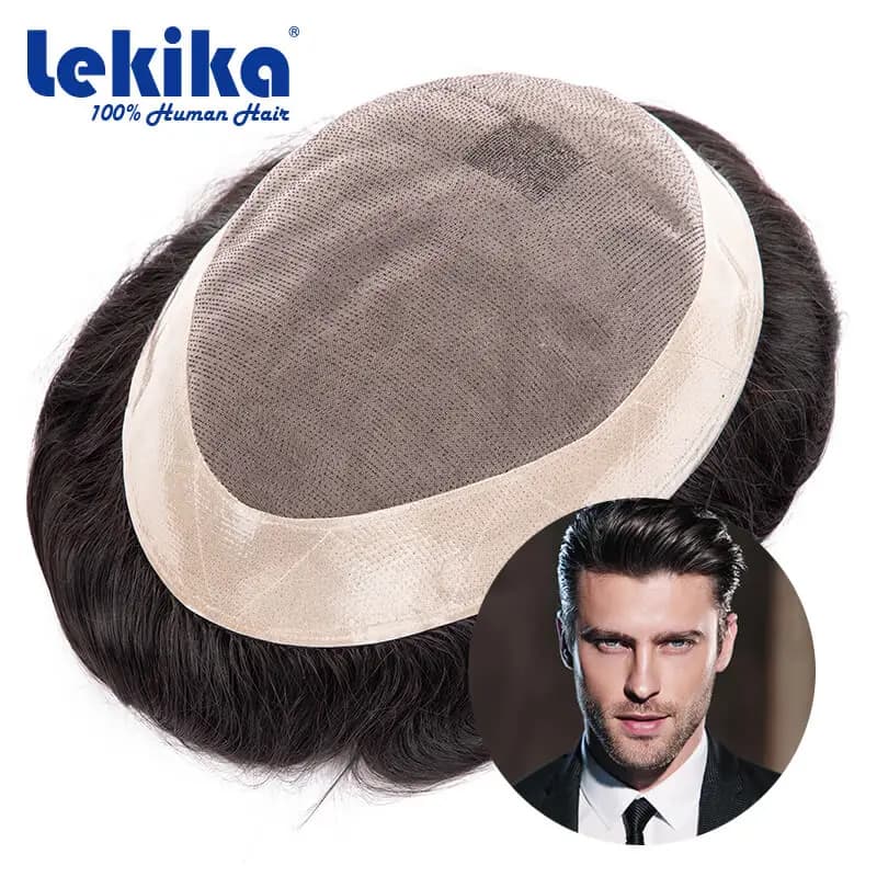 Toupee Mono Male Men's Wig Human Hair 130% Density Durable Male Hair Prosthesis Toupee Men 6" Hair Replacement System For Men