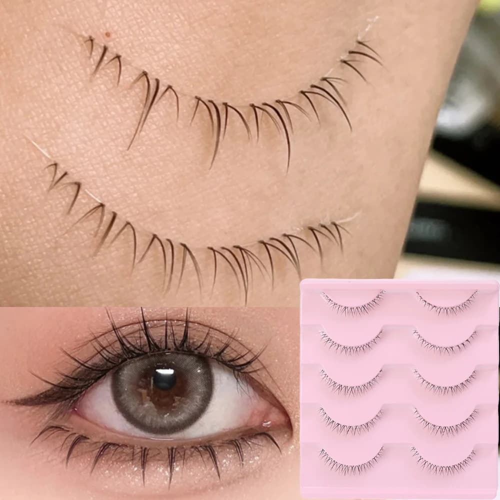 5 Pairs Thick Lower Eyelashes Pack Clear Band Under Eye Lashes 5D Soft Lower Eyelash Handmade Manga Bottom Lashes Makeup Tools