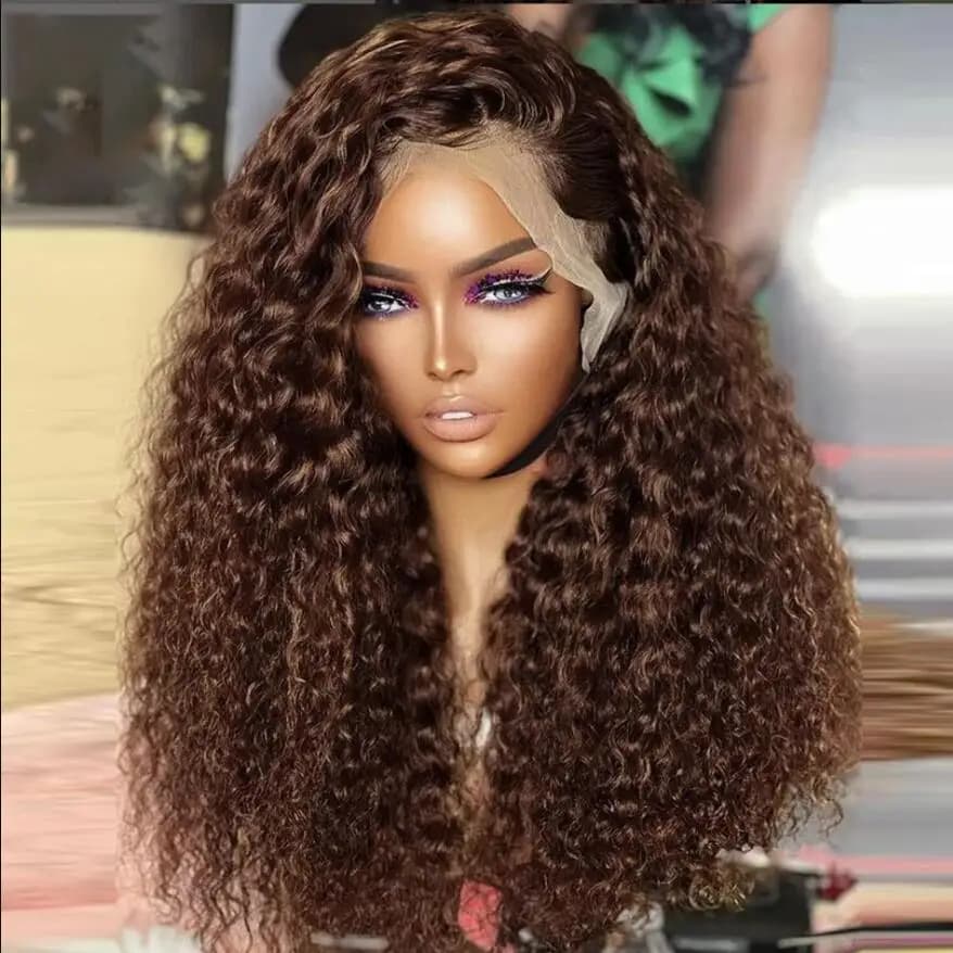 Natural 26inch Soft long Brown Kinky Curly 180Density Lace Front Wig For Black Women BabyHair Glueless Preplucked Heat Resistant