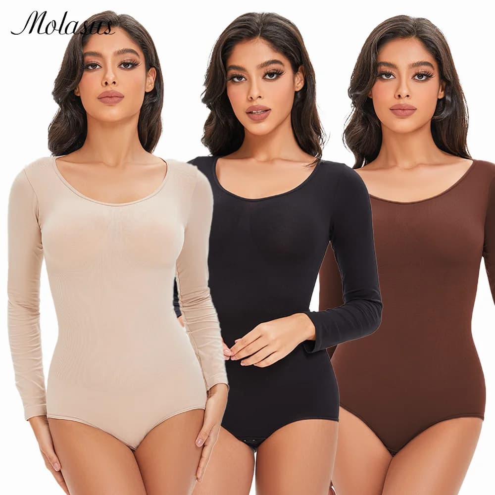 Female Underwear Open Crotch One-Piece Bodysuit Long Sleeve Seamless Waist Trainer Body Shaper Sheath Flat Belly Shapewear Woman
