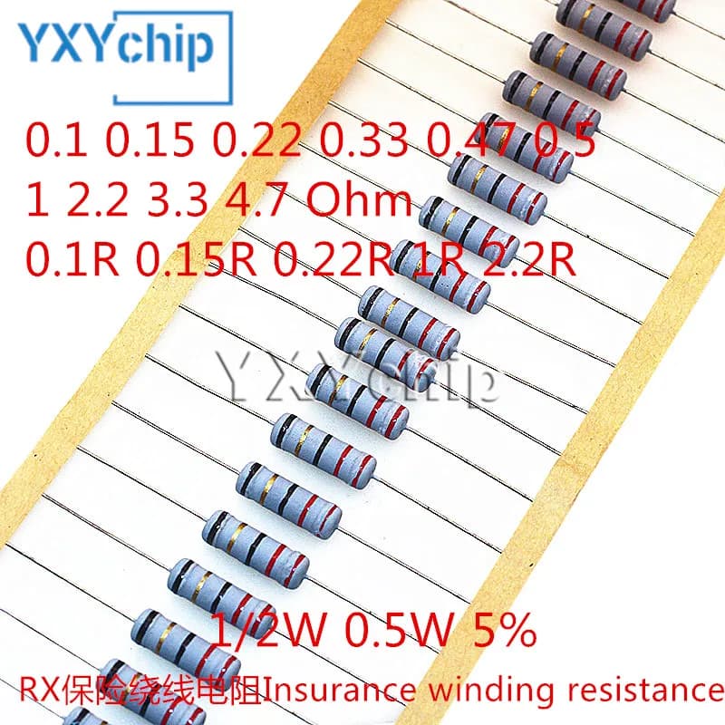 1/2W 1W Wire-wound Fuse Resistance Accuracy 5% 0.1 0.15 0.22 0.33 0.47 0.5 1 2.2 3.3 4.7 Ohm 0.5W 0.1R 0.15R 0.22R 1R 2.2R
