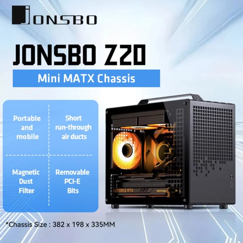 JONSBO Z20 MATX ATX PC Case Chassis 20L Detachable Handle Case 163mm Air-Cooled Graphics Card Type-C Desktop Small Space 컴퓨터 케이스