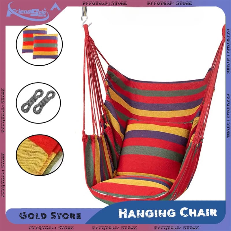 Hammock Chair Outdoor Camping Hammock Chair Portable Stripe Chairs Hanging Rope Swing for Indoor Hammock Swing Hanging Chair