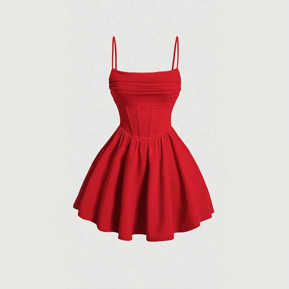 Mia Muse Women's A-Line Mini Short Dresses Square Neck Sleeveless Solid Red Elegant Party Summer Dress