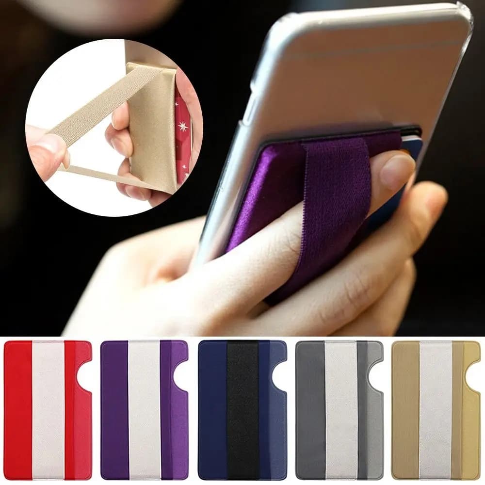 2Pcs Fashion Elastic Cloth Cell Phone Card Holder Mobile Phone Wallet Case Credit ID Card Holder Adhesive Sticker Pocket