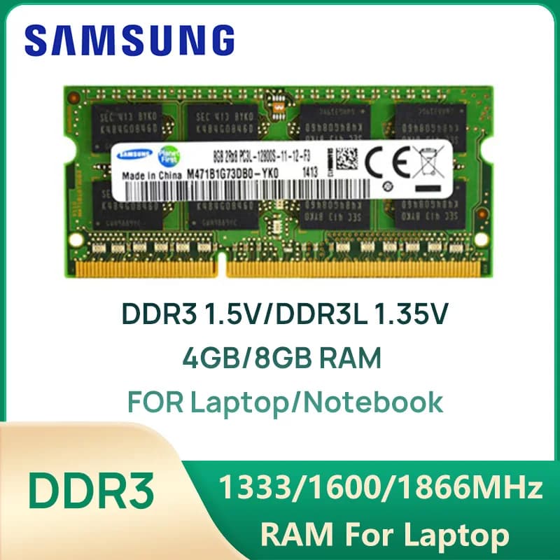 Samsung Laptop Memory DDR3 1.5V /DDR3L 1.35V 1333 1600 1866 MT/s MHz 4GB 8GB RAM 204pin SO-DIMM Memory Stick for Laptop Notebook